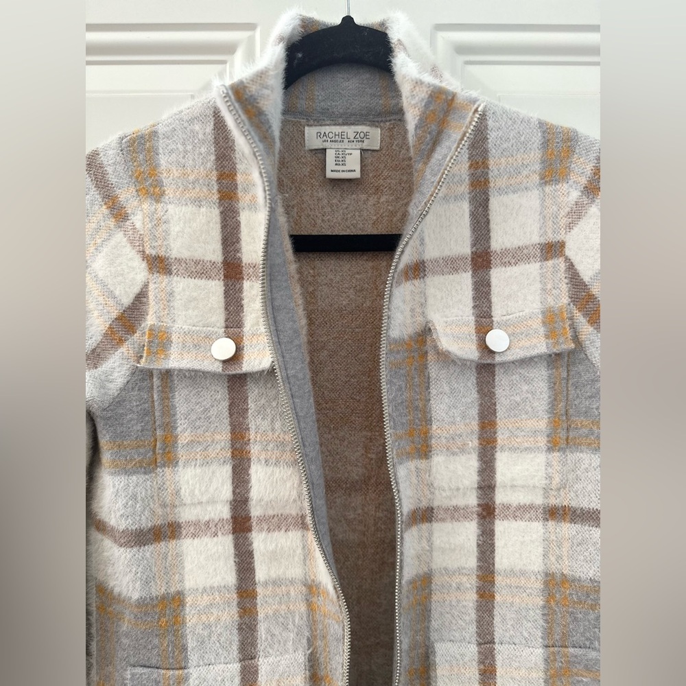 Rachel Zoe Plaid Knit Sweater Jacket